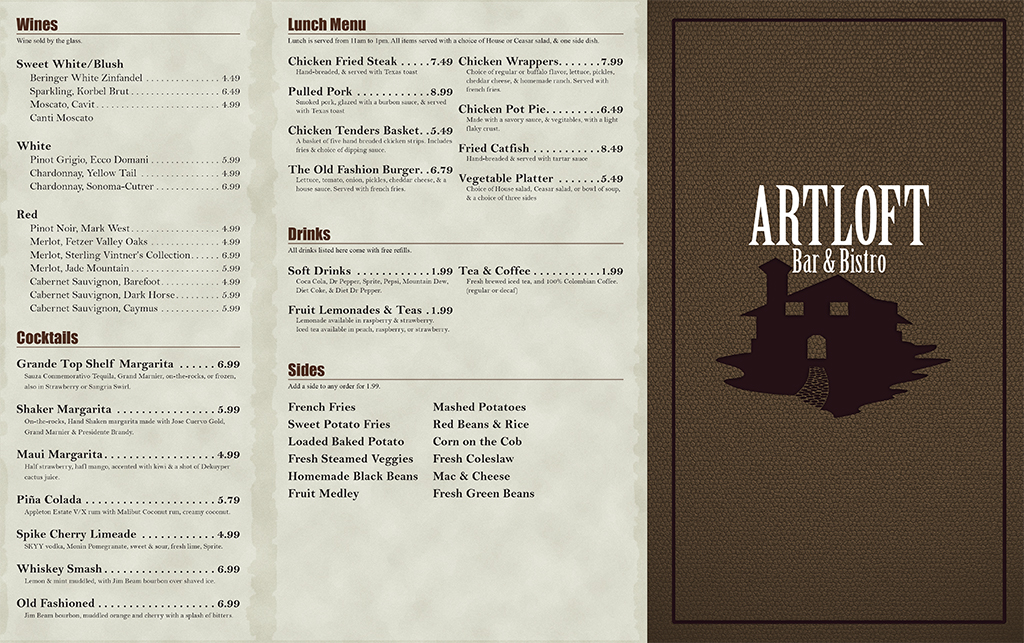 Artloft Menu one